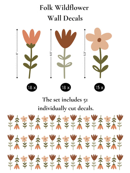 Folk Wildflower Floral Wall Decals