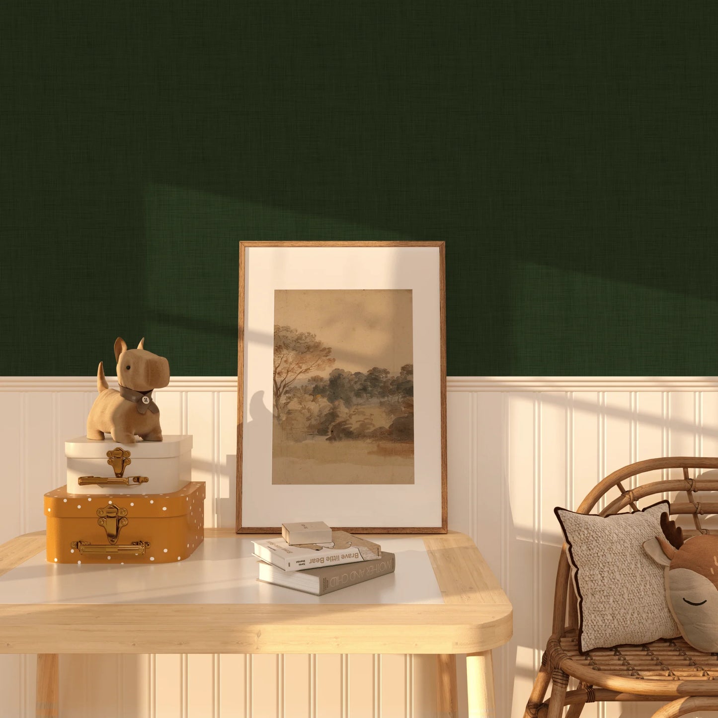 Forest Green Grasscloth Peel and Stick Wallpaper (Faux)