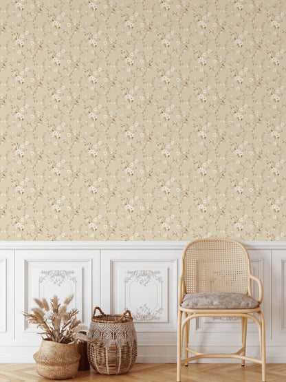 Golden Florals Peel and Stick Wallpaper (Self-Adhesive)