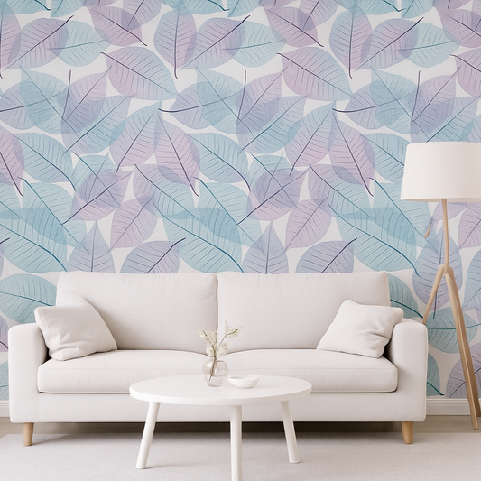 Pastel Aura – Lavender & Blue Leaf Wallpaper