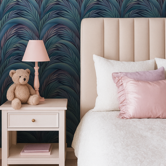 Midnight Palms: Elegant Wallpaper in Blue and Lavender