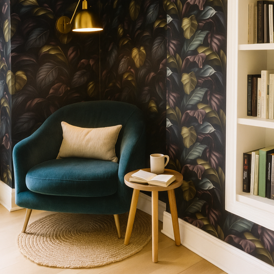 Botanical Nook: Dark Wallpaper with Contrasting Leaves