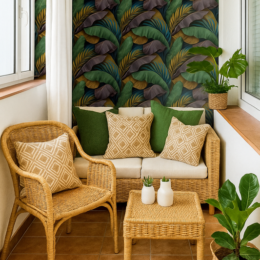 Tropical Paradise: Lush Leaf Wallpaper in Green and Purple