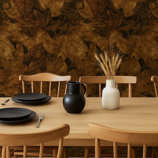 Silent Forest – Dark Earth-Tone Leaf Wallpaper