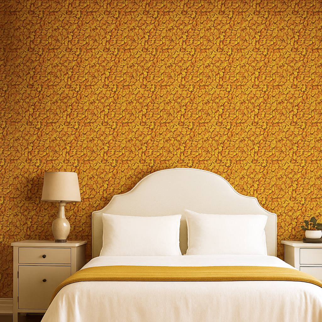 Golden Whisper – Small Leaf Wallpaper in Ocher Tones