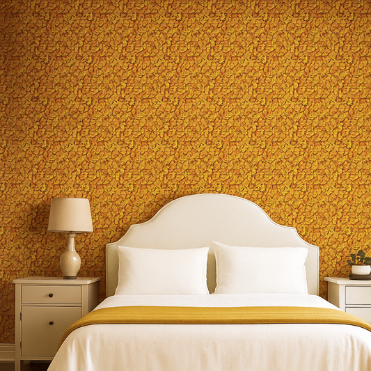 Golden Whisper – Small Leaf Wallpaper in Ocher Tones