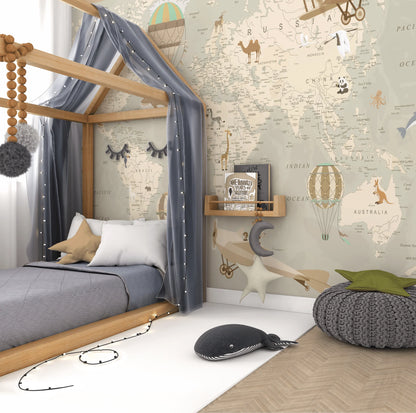 Kids Map of the World Peel and Stick Wall Mural