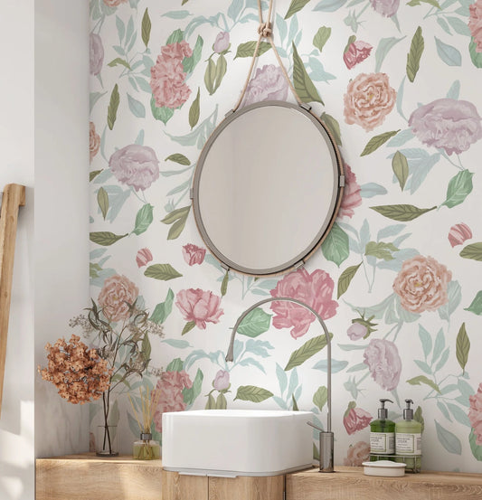 Milk And Peonies Peel and Stick Wallpaper