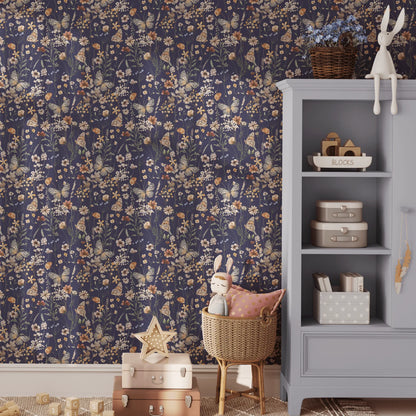 Navy Blue Butterfly Peel and Stick Wallpaper