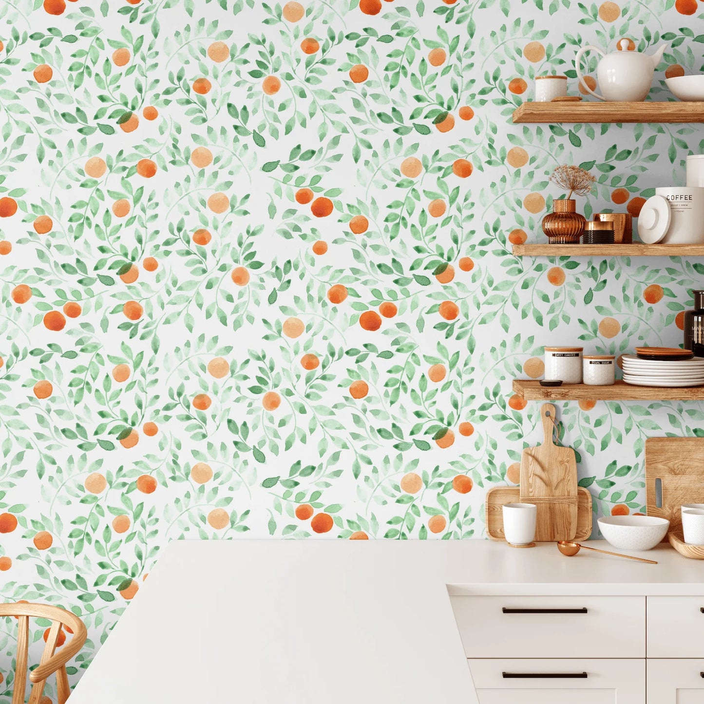 Orange Citrus and Leaves Removable Peel and Stick Wallpaper