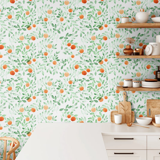 Orange Citrus and Leaves Removable Peel and Stick Wallpaper