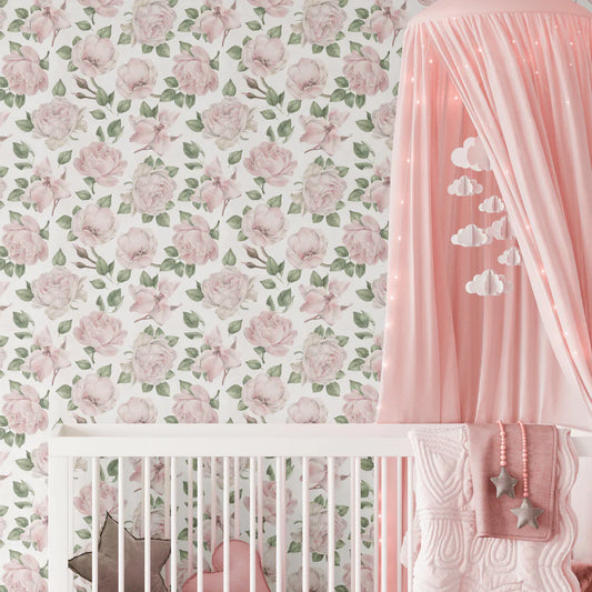 Pink Roses Peel and Stick Wallpaper