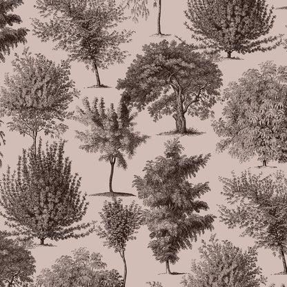Powder Pink Forest Trees Toile Peel and Stick Wallpaper