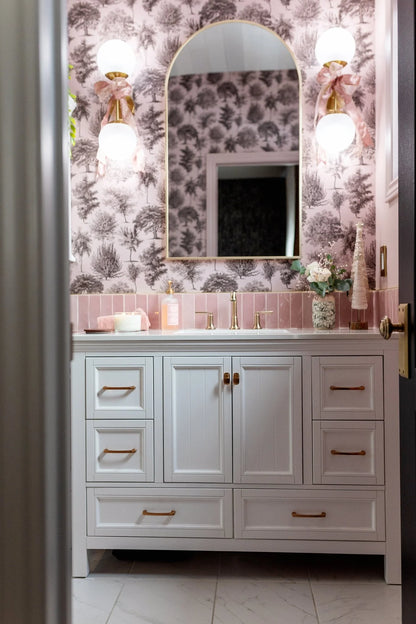 Powder Pink Forest Trees Toile Peel and Stick Wallpaper