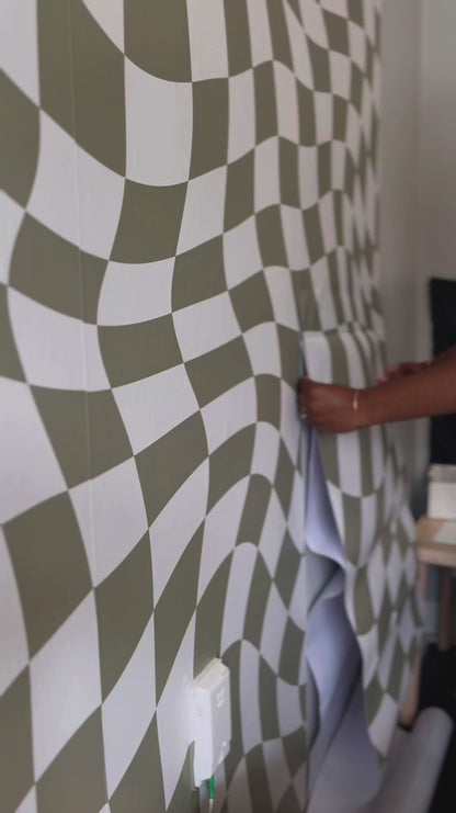 Wavy Checkerboard Peel and Stick Wallpaper