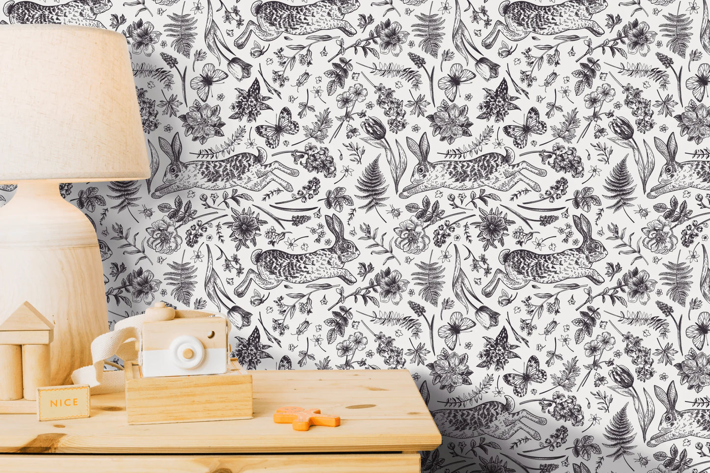 Rabbits, Tulips and Butterflies Removable Peel and Stick Wallpaper