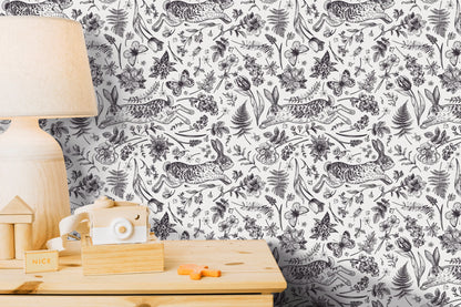 Rabbits, Tulips and Butterflies Removable Peel and Stick Wallpaper