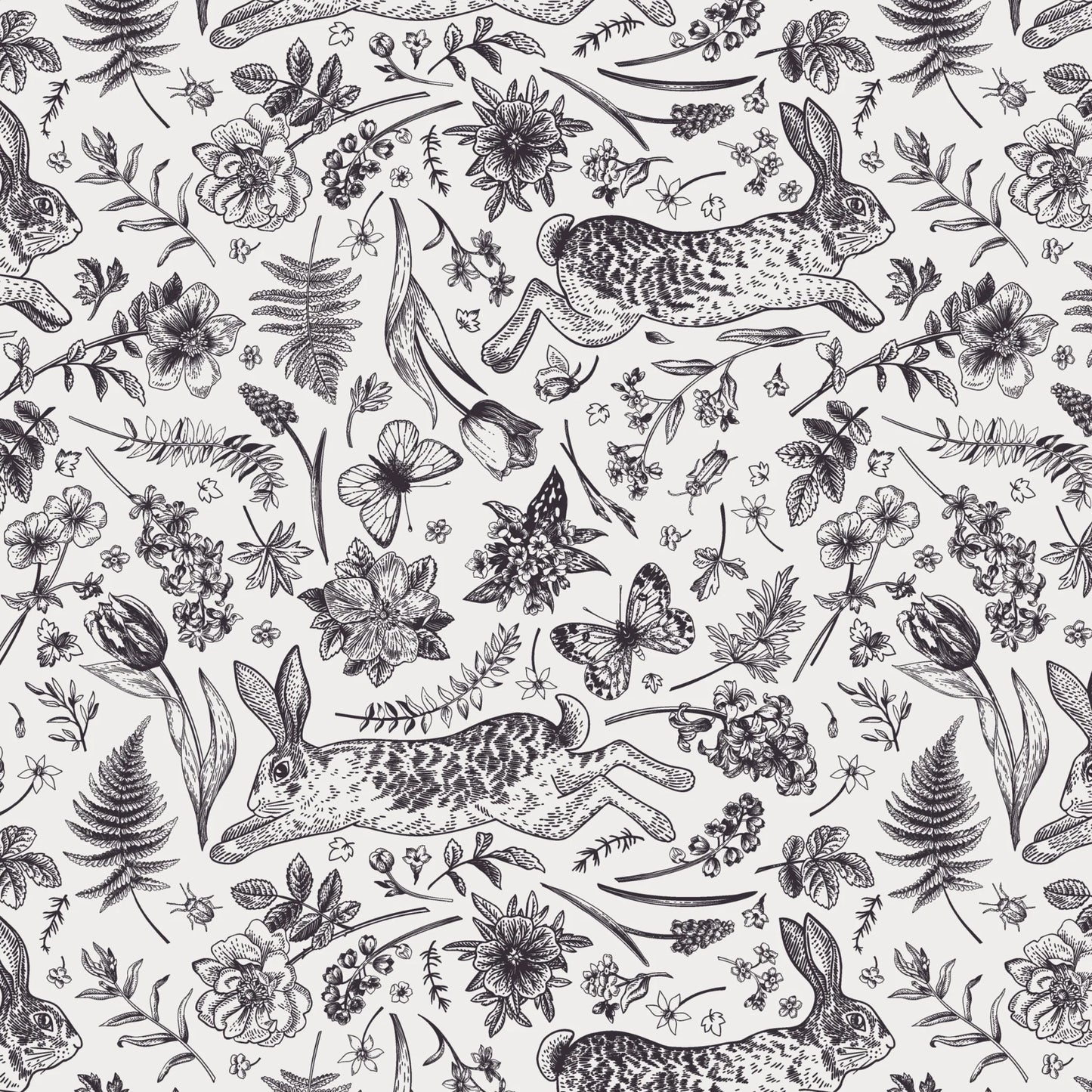 Rabbits, Tulips and Butterflies Removable Peel and Stick Wallpaper