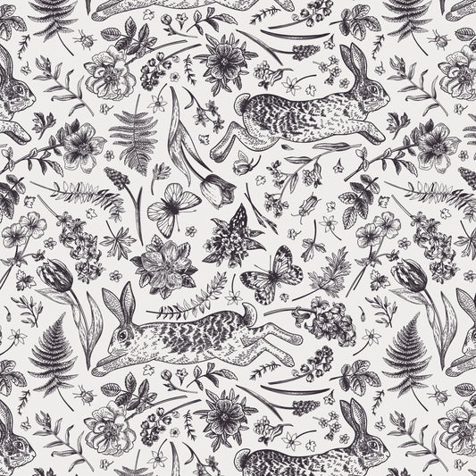 Rabbits, Tulips and Butterflies Removable Peel and Stick Wallpaper