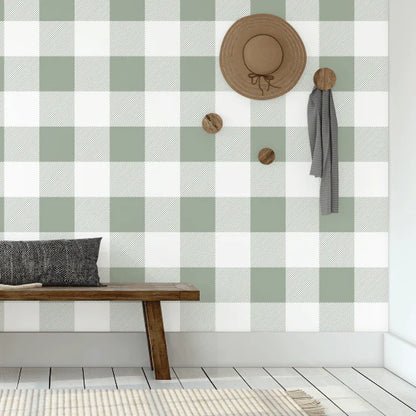 Sage Gingham Peel and Stick Wallpaper