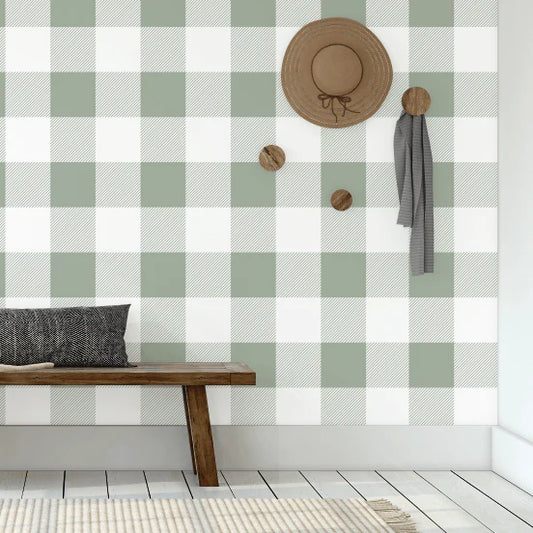 Sage Gingham Peel and Stick Wallpaper