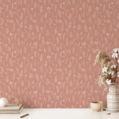 Terracotta Botany Peel and Stick Wallpaper