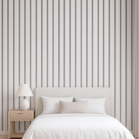 Soft Minimalist Bedroom with White Slat Wallpaper