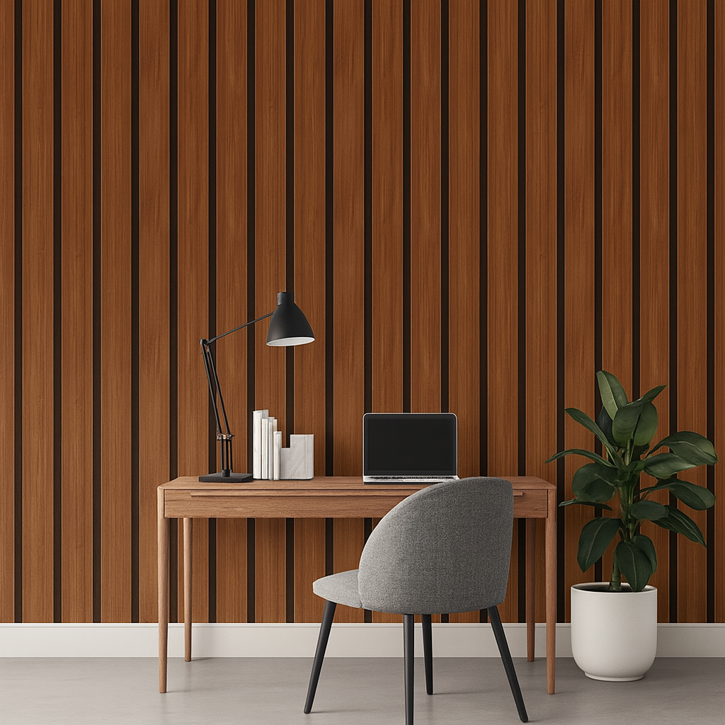 Vertical Woodgrain Accent for Modern Workspaces
