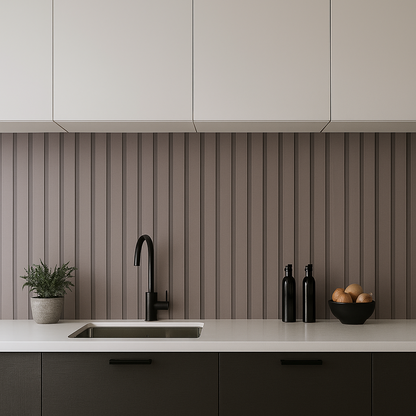 Modern Kitchen with Vertical Panel Wallpaper in Warm Grey