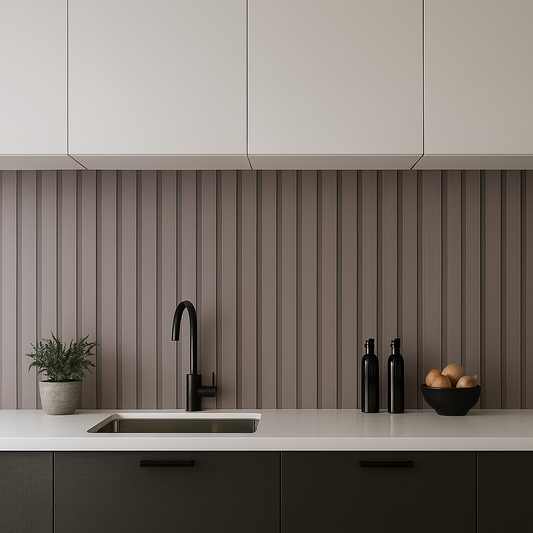 Modern Kitchen with Vertical Panel Wallpaper in Warm Grey