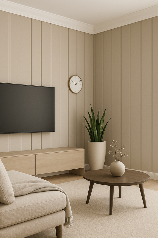 Elegant Beige Groove Panel Wallpaper